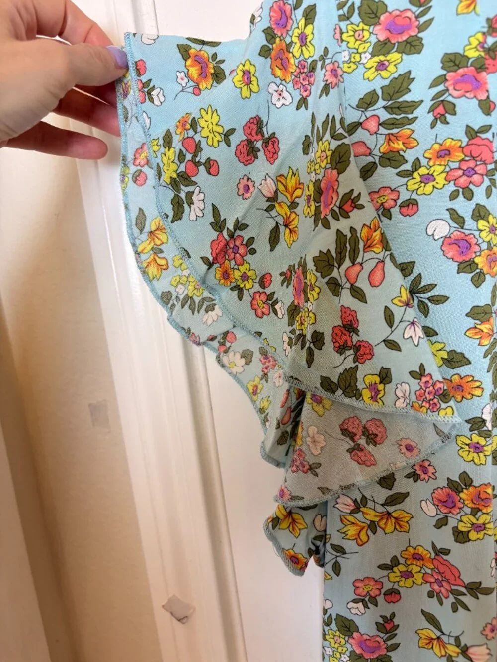 Suzanne Betro Blue Floral Boho Cottagecore Flutter Sleeve Blouse 3X - Picture 4 of 5